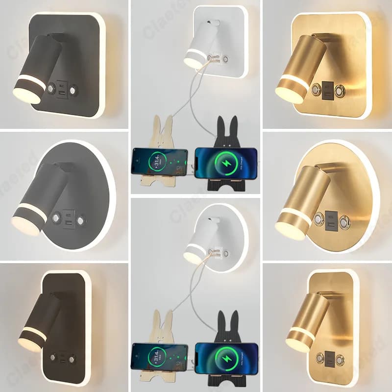 New Nordic Minimalist Wall Lamp Hotel Interior LED Reading Light Corridor Bedroom USB Charging Bedside Decorate Wall Lamp