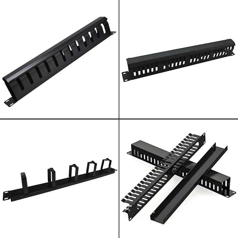 Pannello patch di rete per la gestione dei cavi di rete 1U/2U Rete Ethernet in acciaio/plastica montata su rack da 19 pollici nera