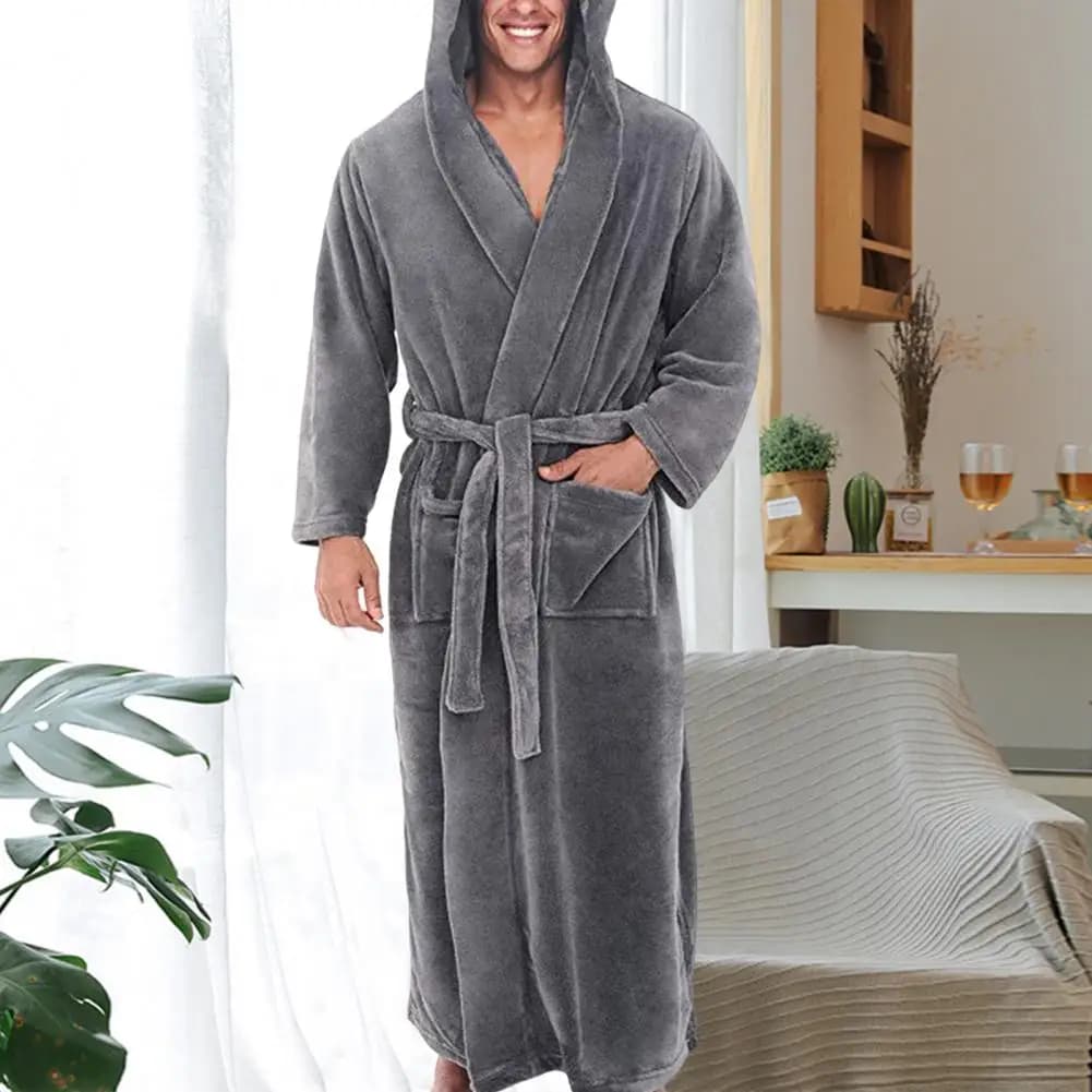 5XL Oversize Uomo Accappatoio Lunghezza caviglia Manica lunga in pile Camicia da notte Inverno Caldo con cappuccio Abito in pile Peluche Accappatoio Indumenti da notte
