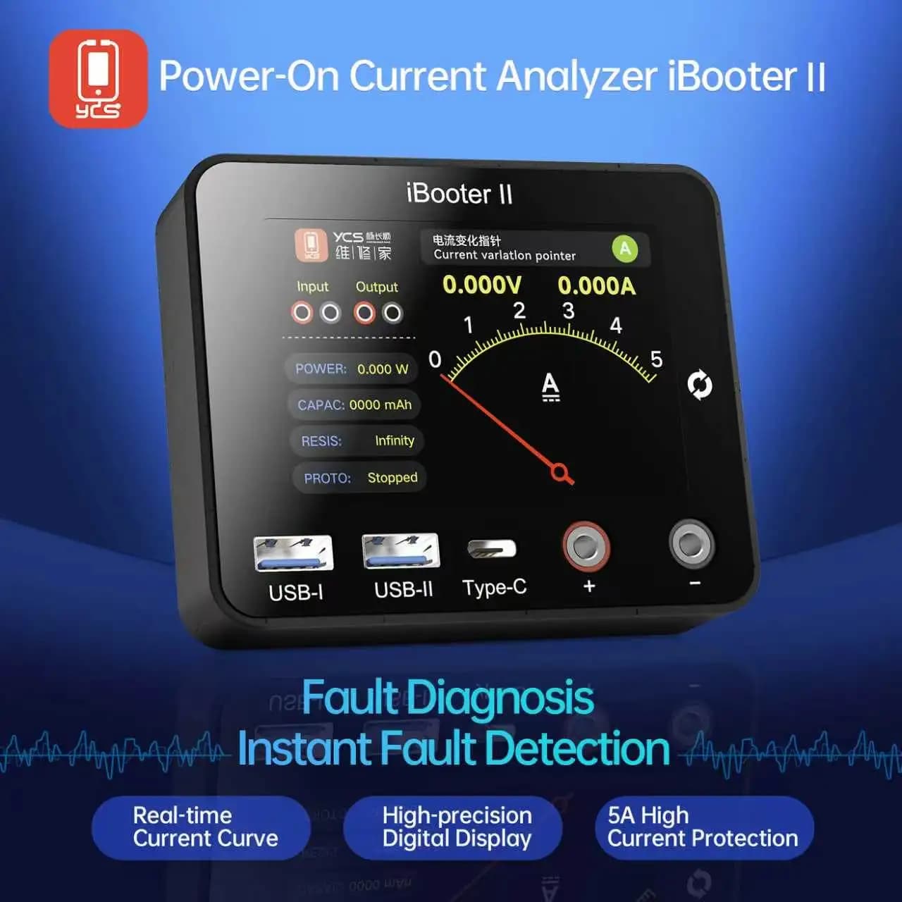 YCS iBooter II Power On Current Analyzer with Curve Digital Pointer Triple Mode Display for Phone Tablet Motherboard Repair Tool