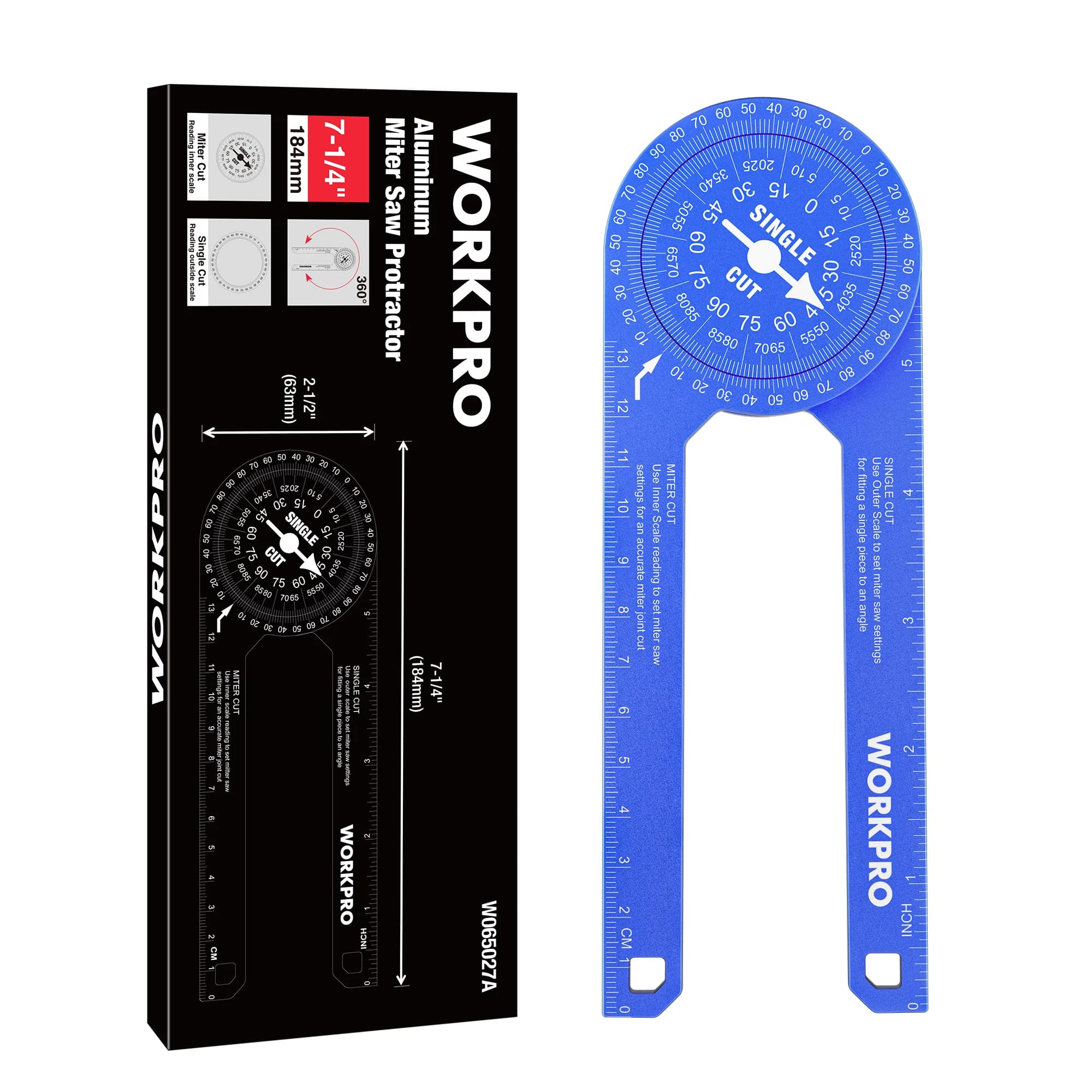 WORKPRO Aluminum truncating goniometer 7.3 inch angle look with precision laser scales for interior and exterior