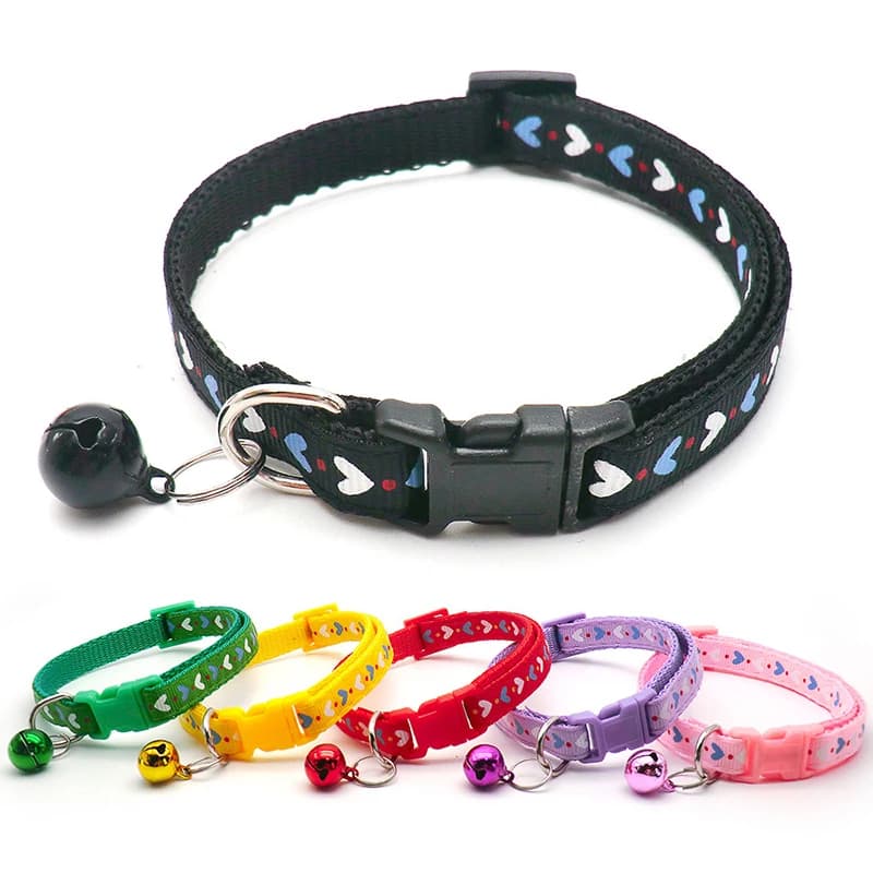 Collare per gatti Collare per cuccioli di gatti con stampa colorata di cartoni animati con campanelli Collari con fibbia in nylon regolabili Animali domestici Cani Collo Accessori per gatti