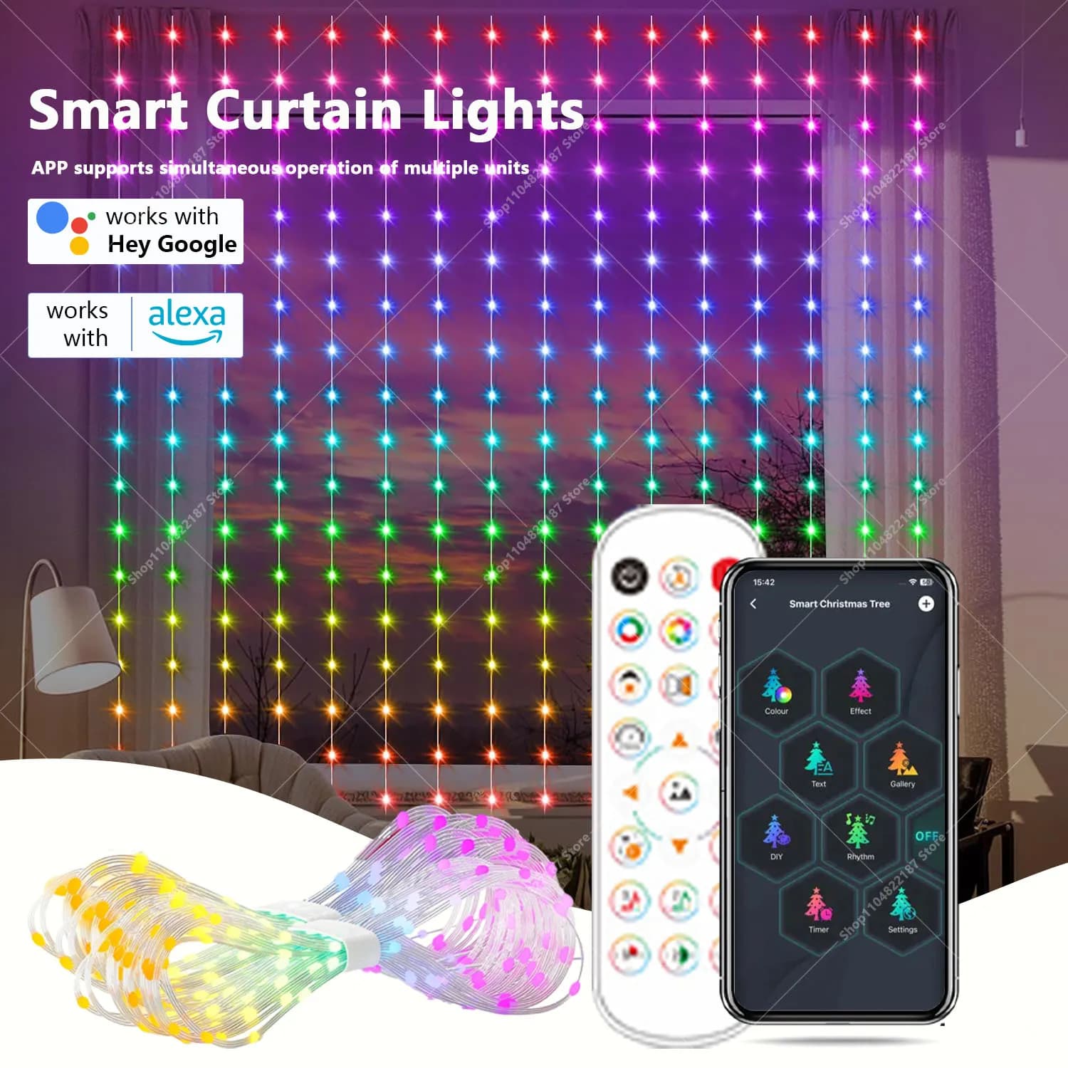 400-1200LED Smart Curtain Light Applicazione Bluetooth Stringa di luce a LED RGB IC Fata Stringa di luce Visualizzazione del cambio musicale fai-da-te