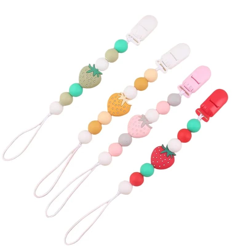 Clip per ciuccio a tema fragola e fungo Colori vivaci Porta ciuccio per bambini Design pratico e adorabile per neonati