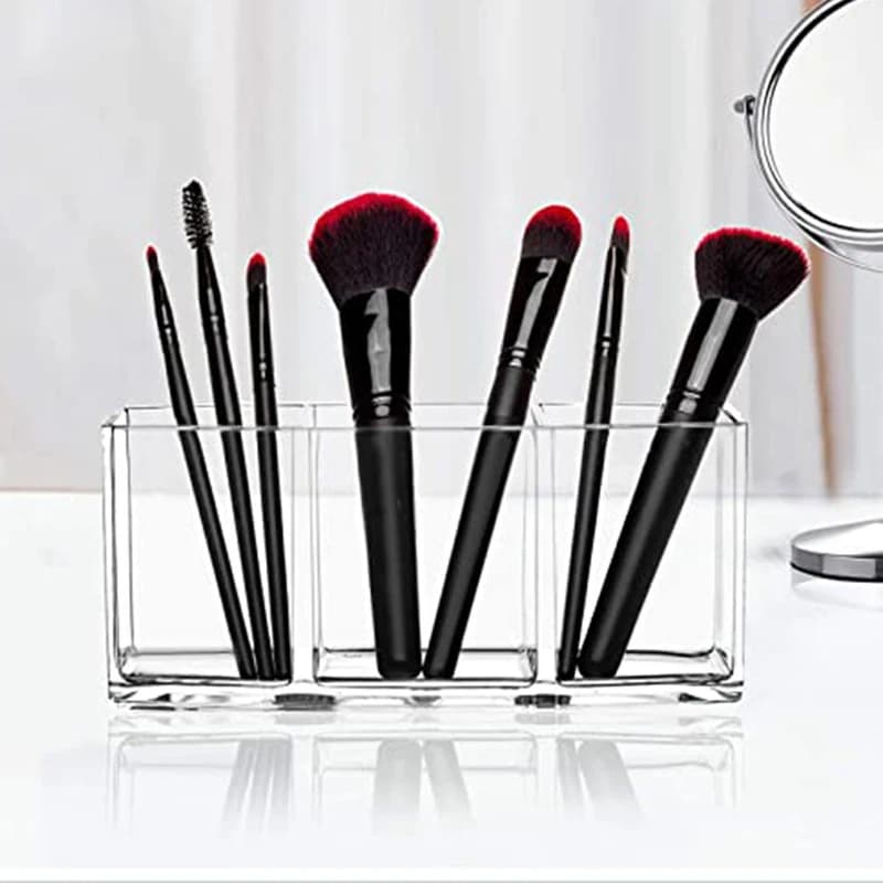 1 organizer per pennelli per trucco, vassoio portaoggetti per trucco, organizer per trucco per cassetti da bagno, organizer per pennelli per trucco in acrilico a 3 slot