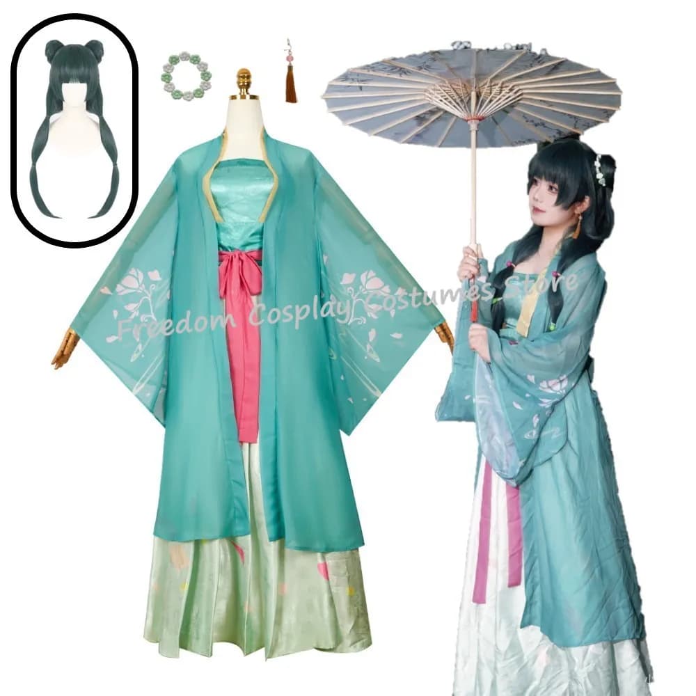 Costume da Cosplay Mao Maomao, Parrucca per The Apothecary Diaries S2, Abito Hanfu Verde per Cosplay Anime, Vestito Elegante da Donna per Festa di Halloween