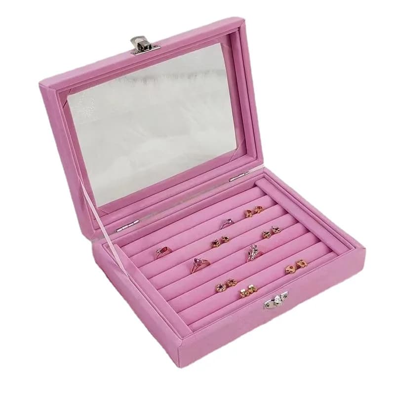Lidded Flocking Jewelry Storage Box Hard Plastic Velvet Liner Multi Grid Partition Dustproof Portable Necklace Ring Earring Display Organizer Case Single 1Pc For Bedroom