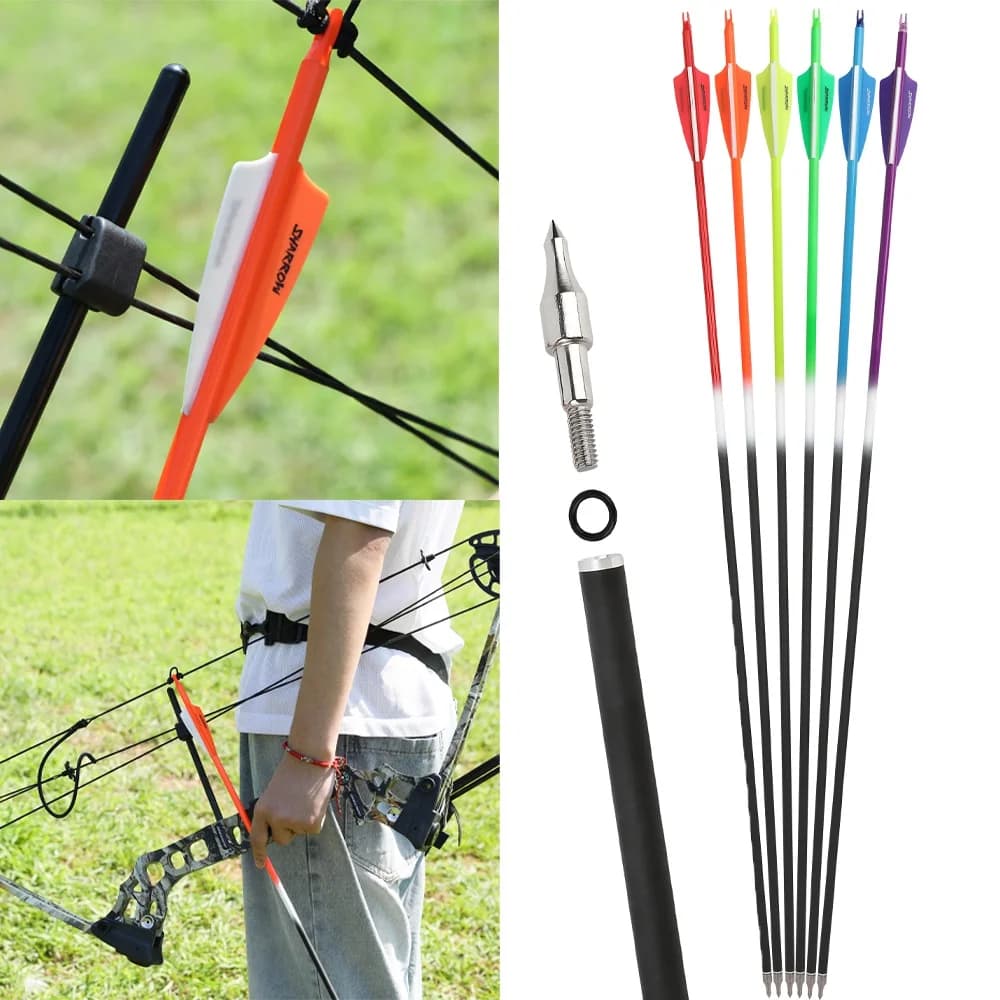 6/12 pz Misto Carbonio Freccia Tiro Con Arco 3 "Scudo Piuma di Gomma 100gr Punta di Freccia 30 pollici Freccia Albero ID 6.2mm per Arco Caccia Sport