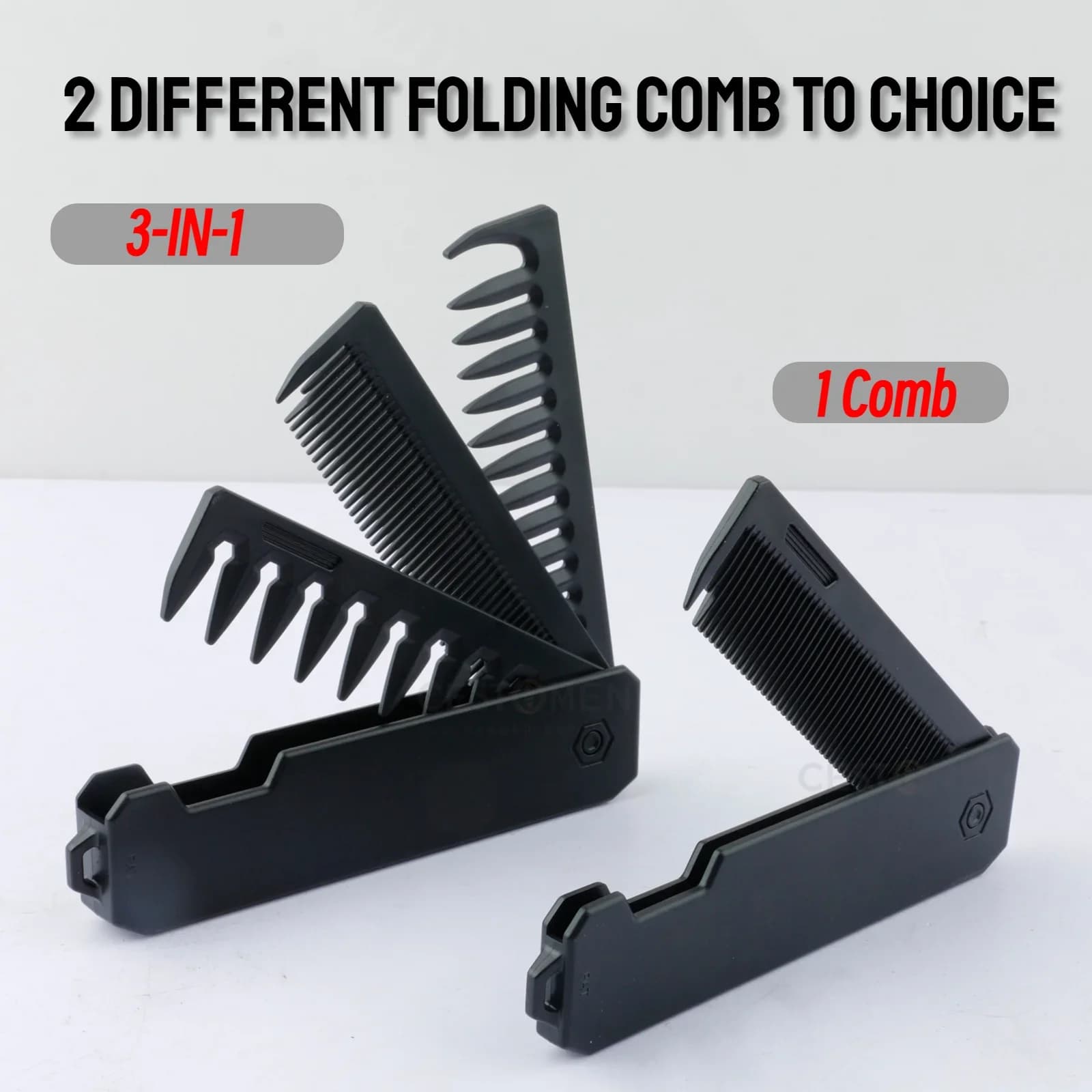 Professional 3 in 1 pocket foldable tooth large teeth oil head comb beard combing barber haircuts salon tool for hair styling