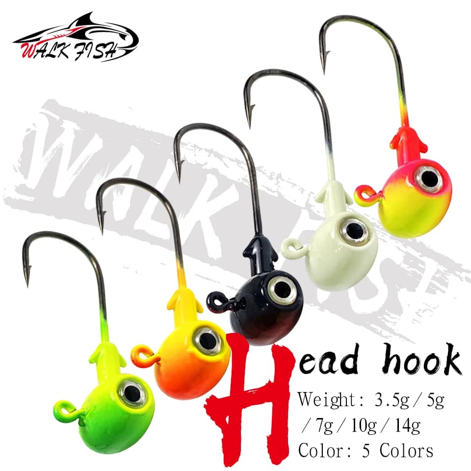 Loogdeel 5PCS 3.5g 5g 7g 10g 14g Colorful Hammer Shape Jig Head Hook,Fishing Hook Jigging with Big 3D Eyes for Soft Lure Biat