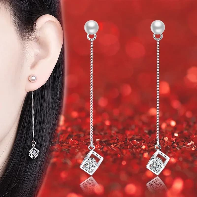Eleganti orecchini pendenti per le donne Cristallo brillante Zirconia Perle simulate Catena a scatola Nappa Ciondola Accessorio per gioielli penetranti all'orecchio
