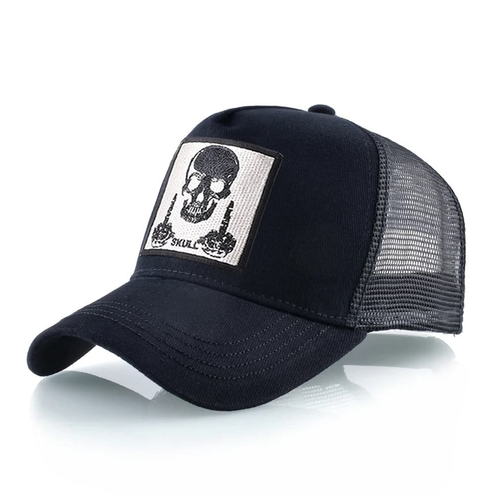 Berretto da camionista unisex Berretto da baseball quattro stagioni da uomo con toppa a teschio Cappello da baseball hip-hop snapback da donna Berretto casual per sport all'aria aperta