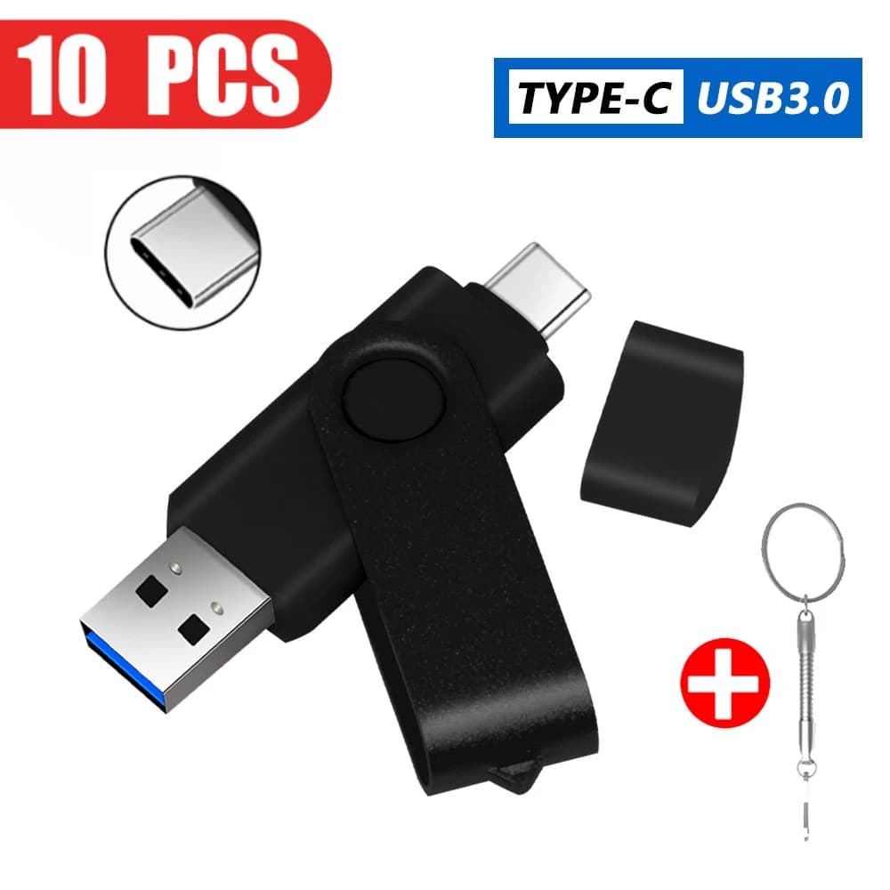 Logo personalizzato gratuito 10 Pz/lotto Chiavetta USB 128 GB Cle USB Pendrive 64 GB USB 3.0 TIPO C U Disco 32 GB 2 in 1 Pen Drive Rotazione 16 GB 8 GB