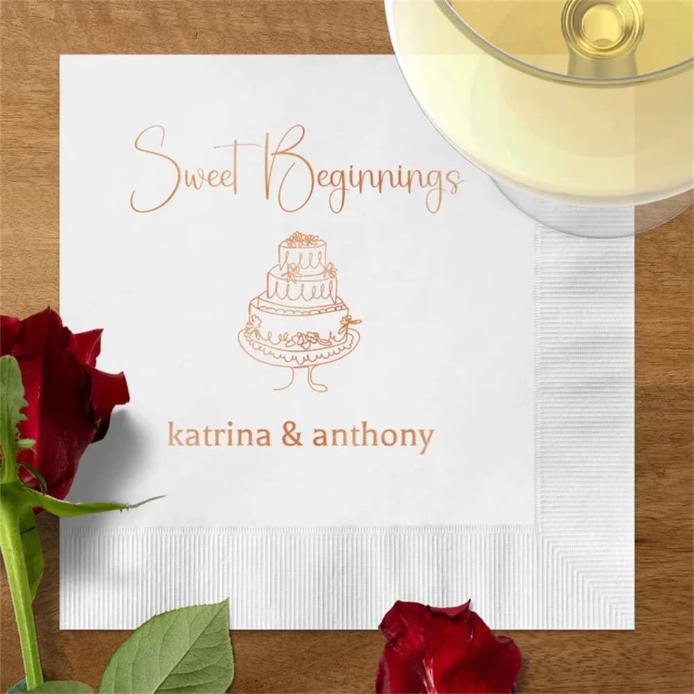Tovaglioli da cocktail personalizzati per torta nuziale da 50 pezzi, tovaglioli da cocktail per principianti dolci, tovaglioli da cocktail per addio al nubilato