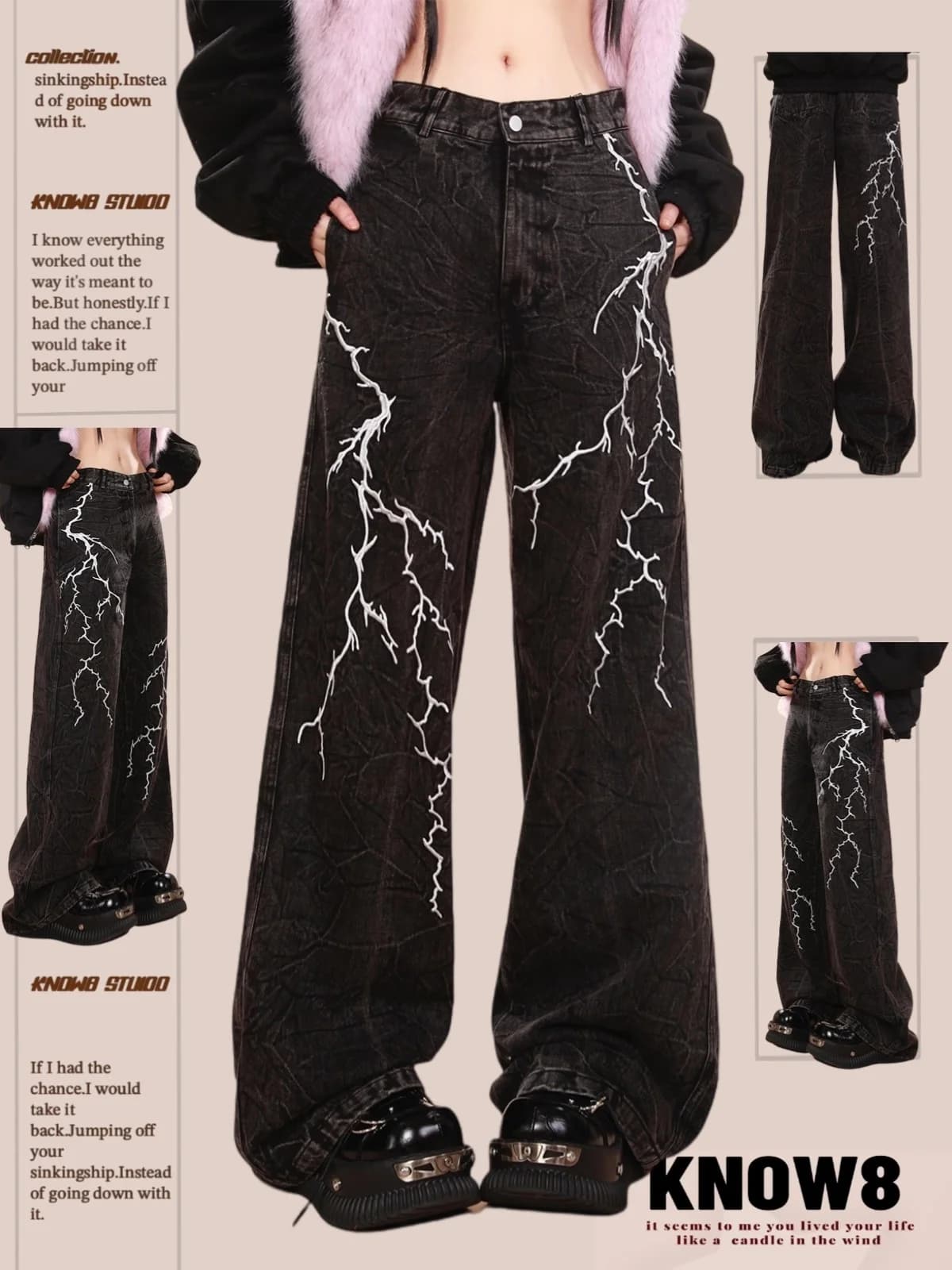 Jeans Casual Gotici Neri da Donna, Stile Y2K Harajuku, Moda High Street Estetica Anni 2000, Pantaloni Lunghi Streetwear 2026