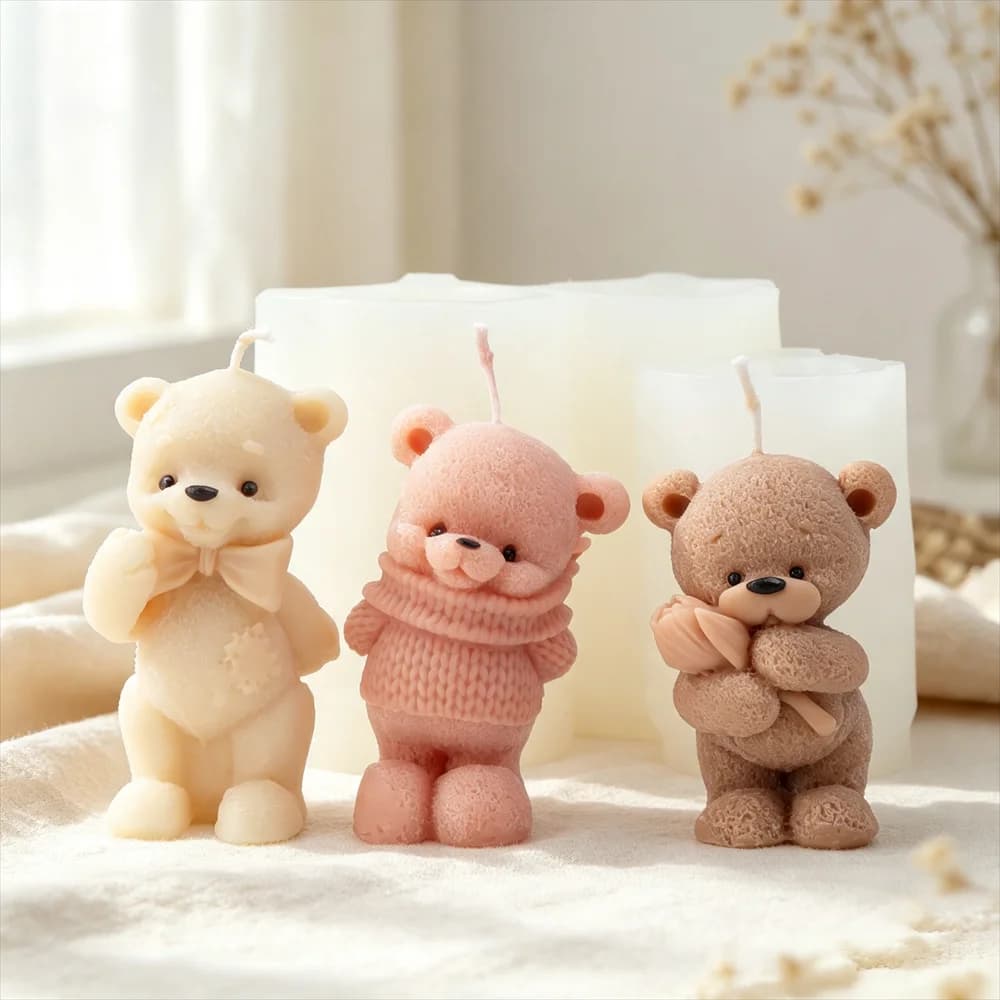 Silicone Bear Mold for Scented Candles Mini 3D Teddy Soap Making and Resin Casting Cute Animal Shape Mold for Home Decor Aroma