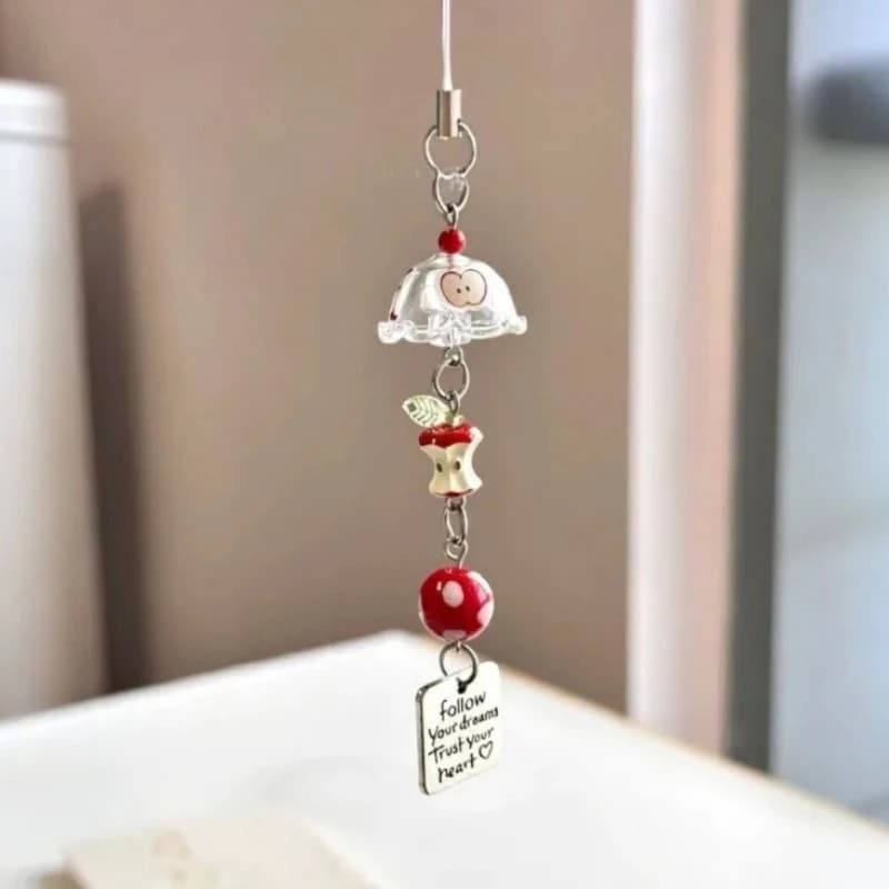 Adorable Japanese Retro Apple Wind Chime Phone Charm Starp Cute Girl's Mobile Phone CCD Backpack Pendant Lucky Decorative Chain