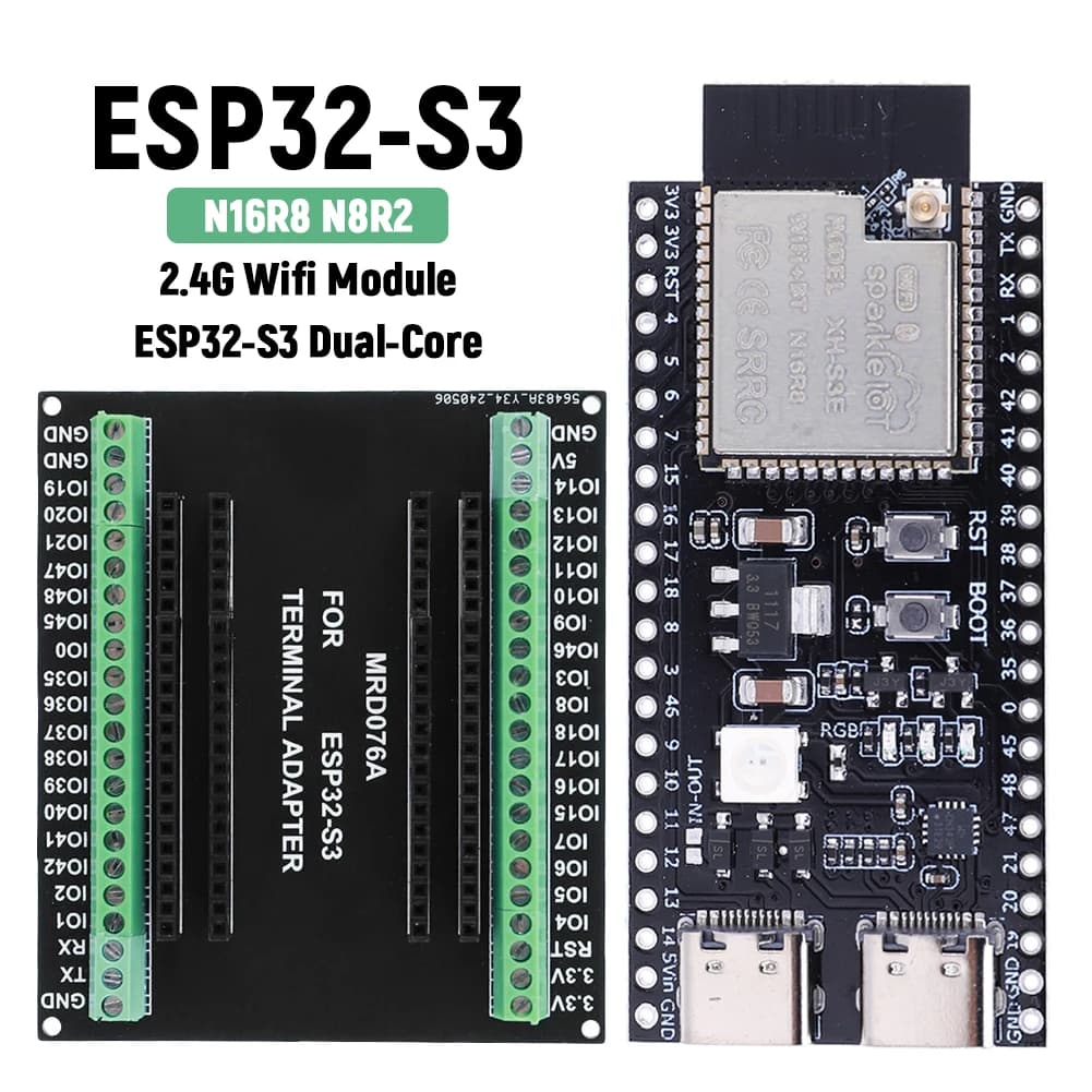 ESP32 S3 N16R8 N8R2 Double type C development card with expansion adapter kit Module WiFi BT 2.4G ESP32-S3-WROOM1 44 pin type C