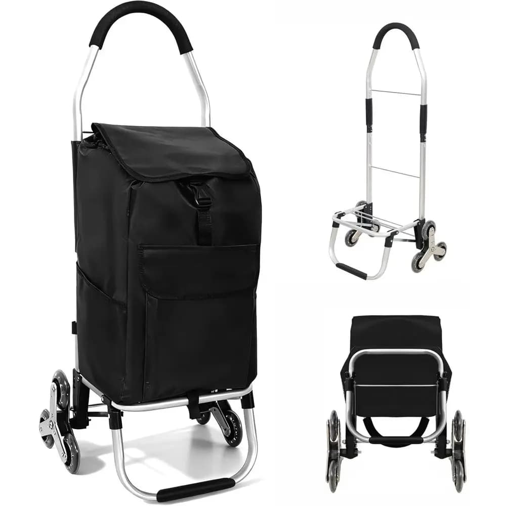 Carrello Pieghevole da 40L con 6 Ruote, Borsa Impermeabile Rimovibile per Trasporto Pesante di Spesa e Bucato (Nero)