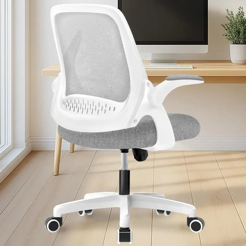 Sedia da ufficio ergonomica da gaming con supporto lombare, altezza regolabile, ruote girevoli e braccioli ribaltabili in grigio