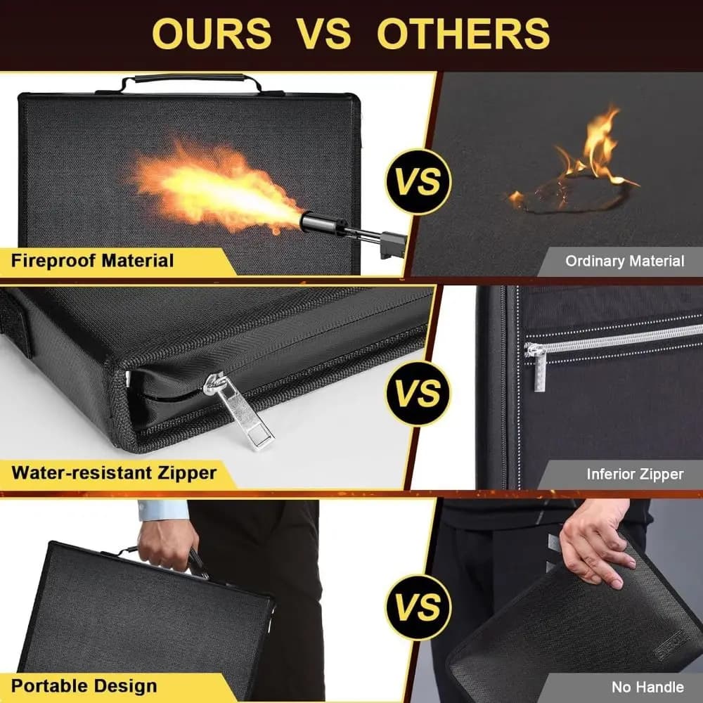 Fireproof Expanding File Folder Waterproof Multi Pockets Document Bag with Labels Zipper Closure Space Saving