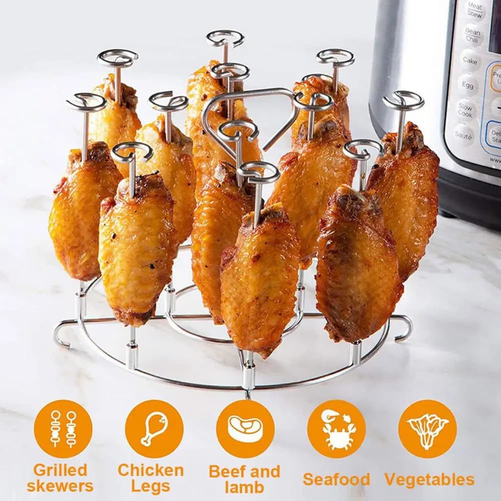 Stainless Steel Grill Rack Kebab Skewer Holder Air Fryer Skewer Stand for Ninja Foodi 6qt 8qt Stainless Steel for Chicken