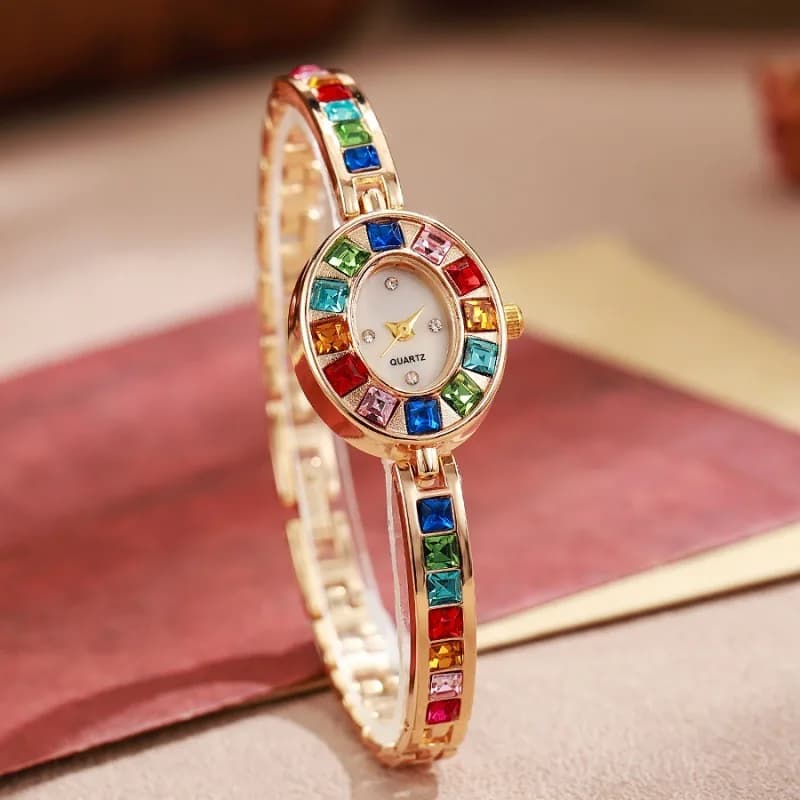 Dropshipping orologi al quarzo da donna nuova moda arcobaleno cinturino con strass quadrante ovale orologio da polso orologi da polso all'ingrosso Reloj