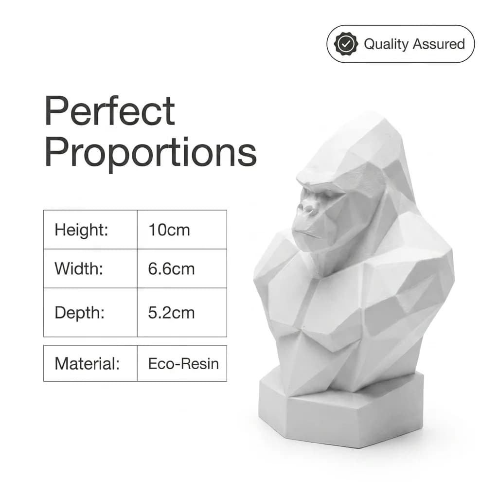 size 6.6*5.2*10cm Poly Gorilla Bust Statue White Abstract Geometric Animal Tabletop Art Decor 3D printing has slight flaws