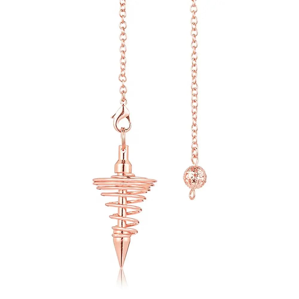 Pendolo a Spirale a Catena con Motivo a Cono per Radiestesia, Oro, Argento, Rame Anticato, Reiki, Ciondolo Amuleto, Piramide, Pendolo Reiki