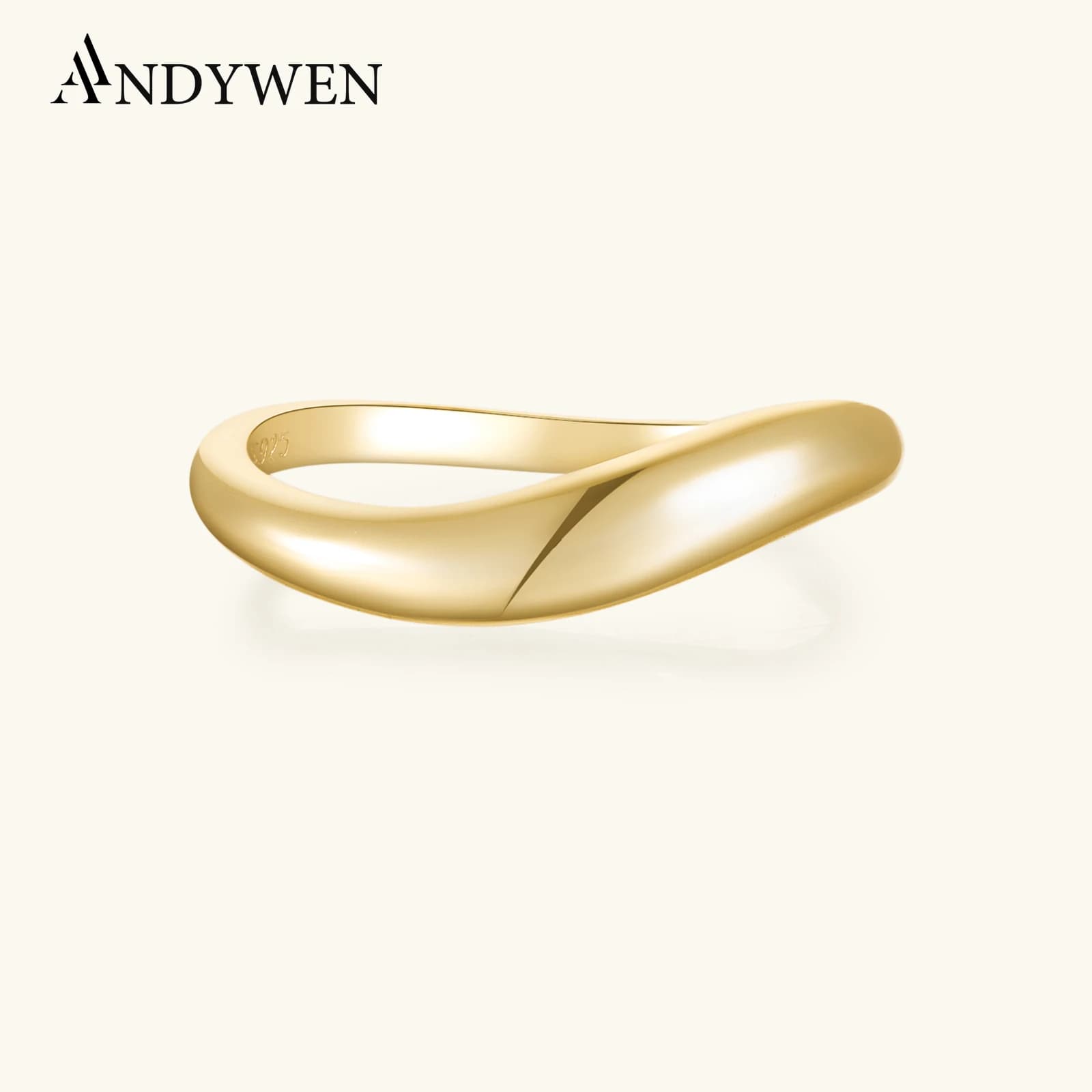 ANDYWEN 925 Sterling Silver Gold Plain Ring 2026 Minimalist Trendy Rock Punk Party Women Wholesale Jewelry Gift