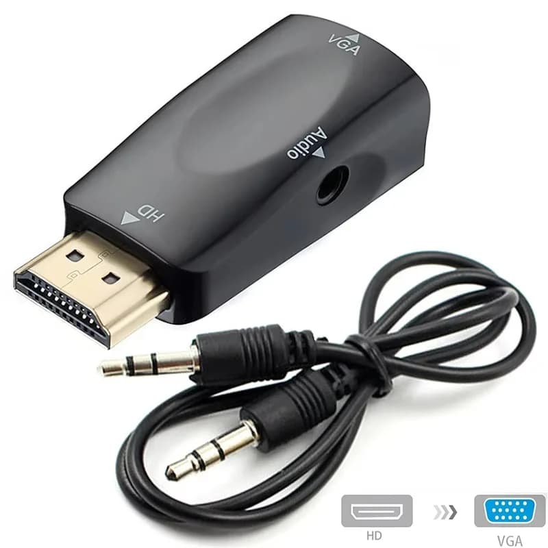Adattatore compatibile da HDMI a VGA Convertitore da cavo HDMI a VGA con cavo audio jack da 3,5 mm 1080P per tablet, laptop, proiettore, TV BOX