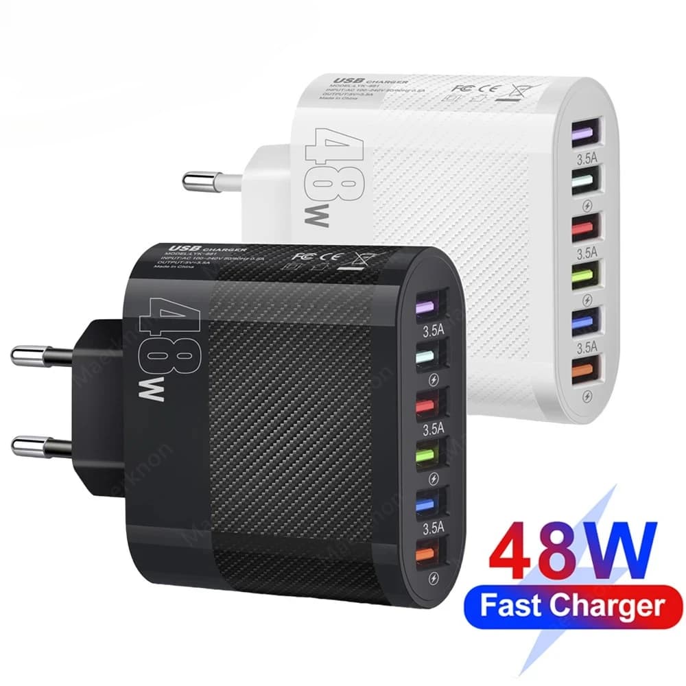 48W 6 Ports USB Charger Fast Charging Phone Charger Power Adapter For iPhone Samsung Xiaomi Huawei USB QC3.0 Travel Wall Charger