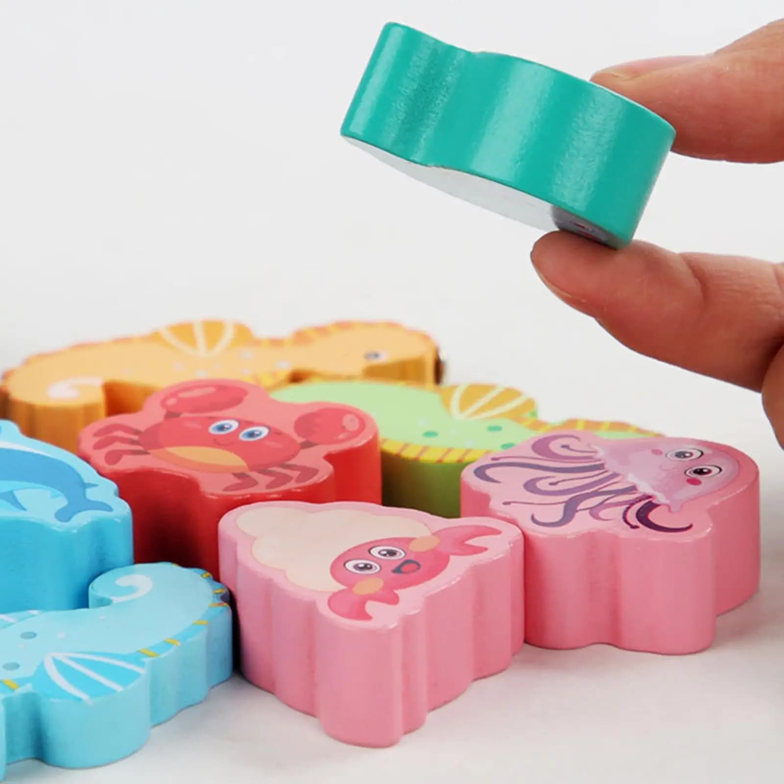 Wooden Shape Sorter Toys Fine Motor Skills Educational Toys Fishing Game Car with Animal Blocks for Gift