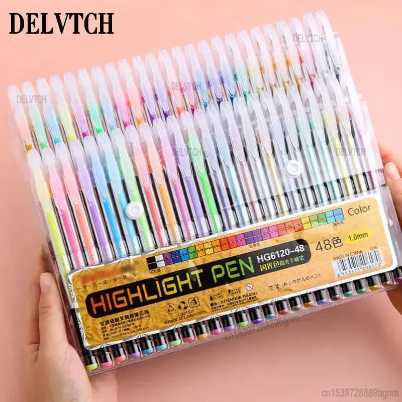 DELVTCH 12/24/36/48 Set di colori Glitter Evidenziatore metallico Penna gel Punta da 1.0mm per Marcatura artistica Pittura Disegno Bambini Graffiti Regalo