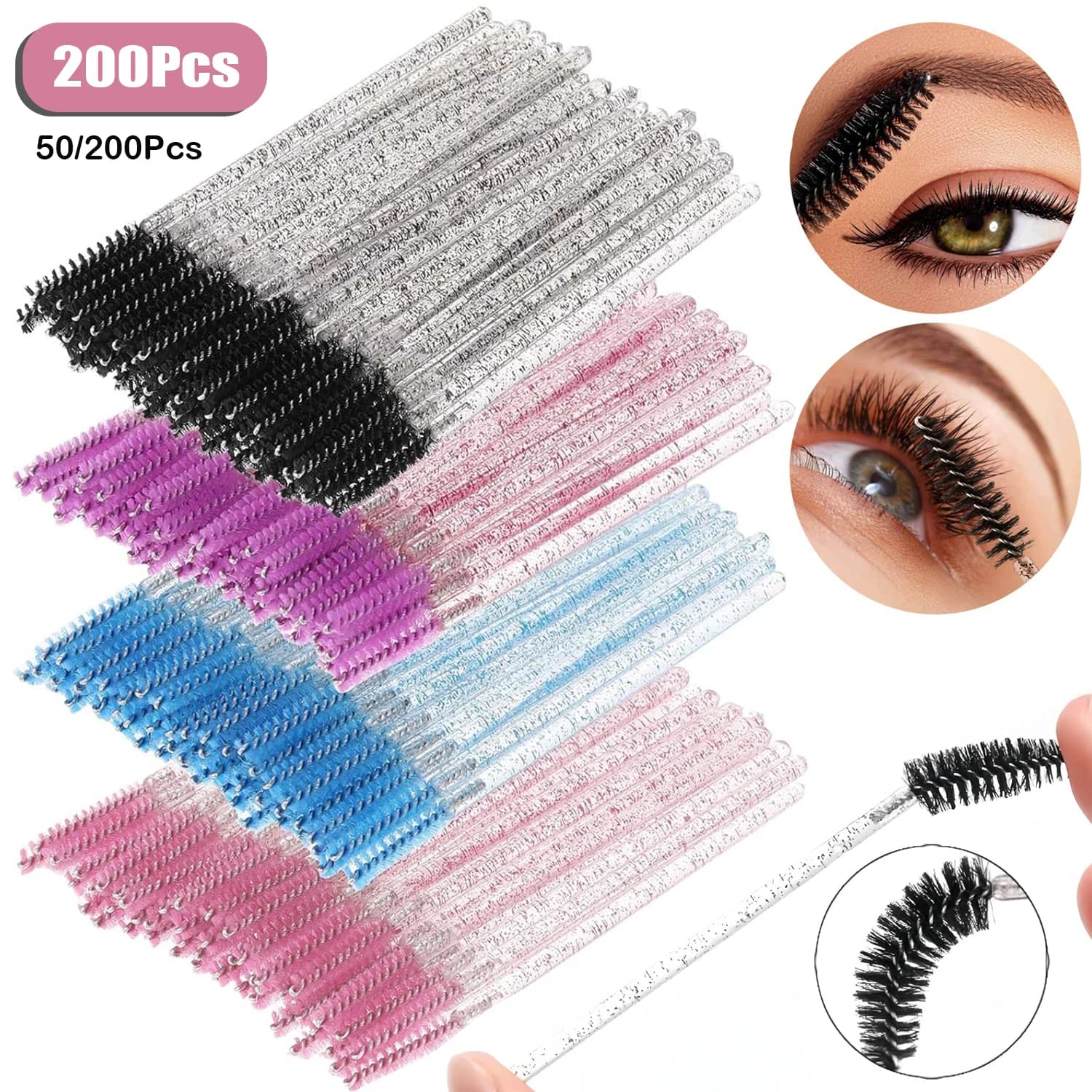 50/200 pieces of disposable sticks for mascara, spoolies for eyelashes, crystal spools for eyebrows, eyelash scoff, applicator tool for eyelash extension