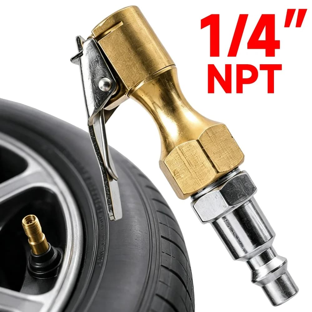1/4" Closed Flow Tire Inflator Brass Air Chuck US Quick Connect Air Pump Adapter for Car Bike Motorcycle Compressors Accessories