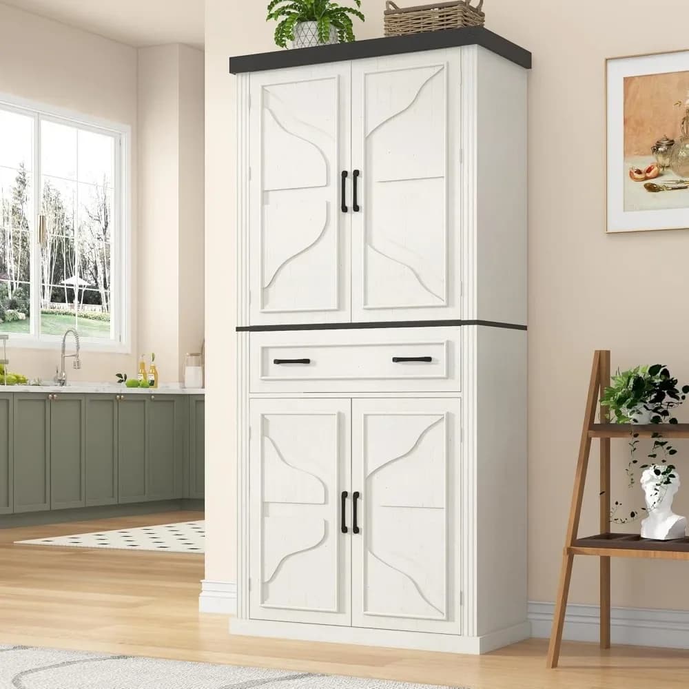 Armadio dispensa da cucina alto 71 pollici con ante e cassetto, mobile contenitore stile rustico con ripiani regolabili, credenza in legno rustico