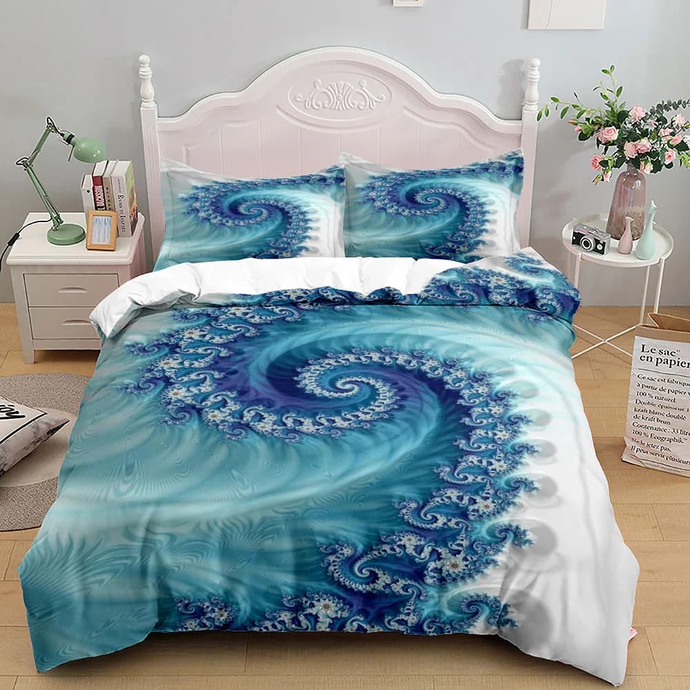 Set copripiumino astratto con onde a cuore turchese Set biancheria da letto king size matrimoniale singolo