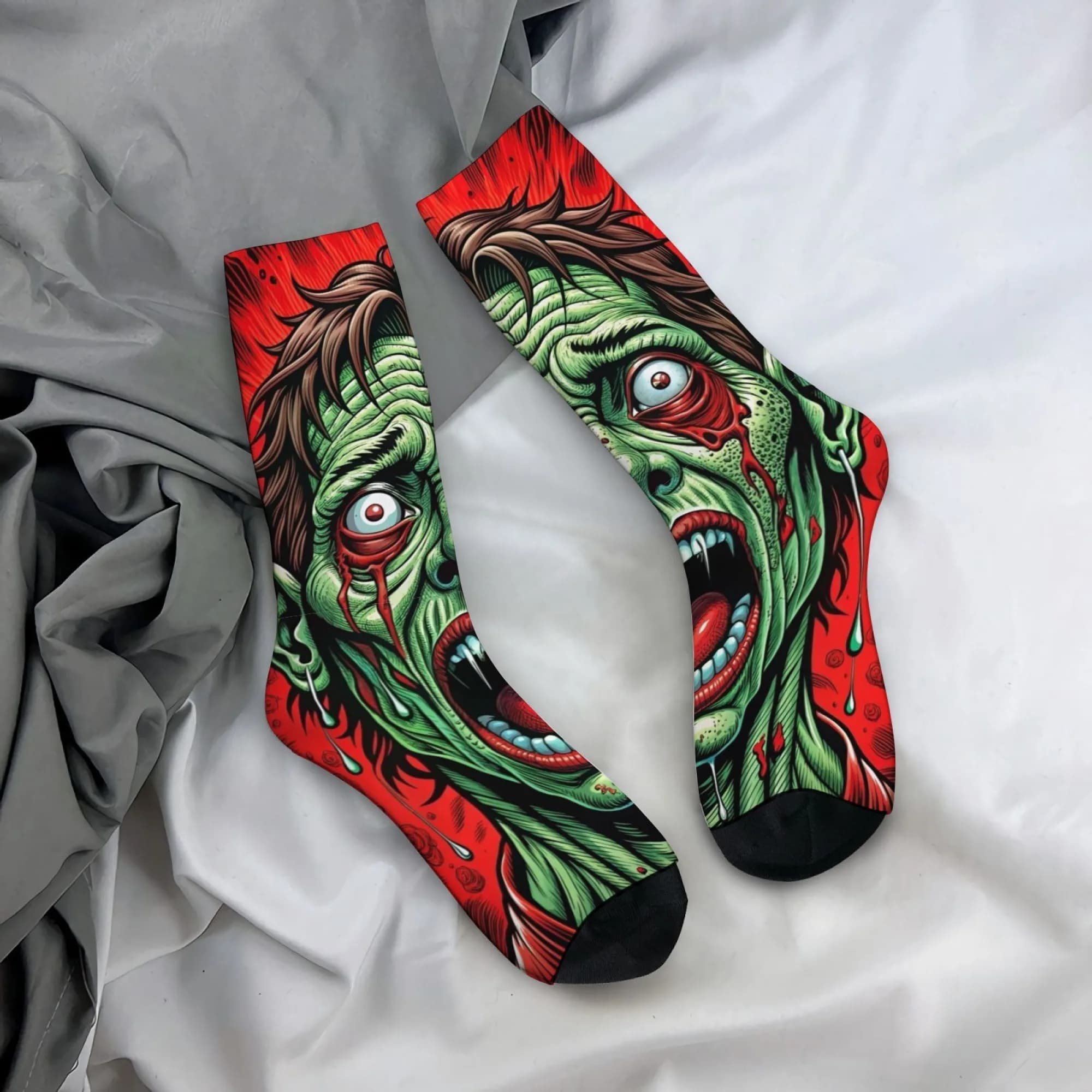 Crazy Zombie Retro Comic Socks Novelty Funny Men's Socks Casual Street Hip-Hop Socks Breathable Non-Slip Outdoor Sports Socks