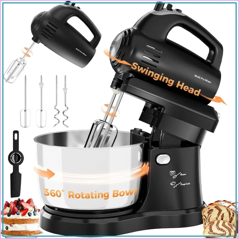 3.2QT 2-in-1 Stand Mixer, 250W Electric Mixer with Auto-Rotating Bowl & Tilt-Head, 5-Speed for Baking Beginners