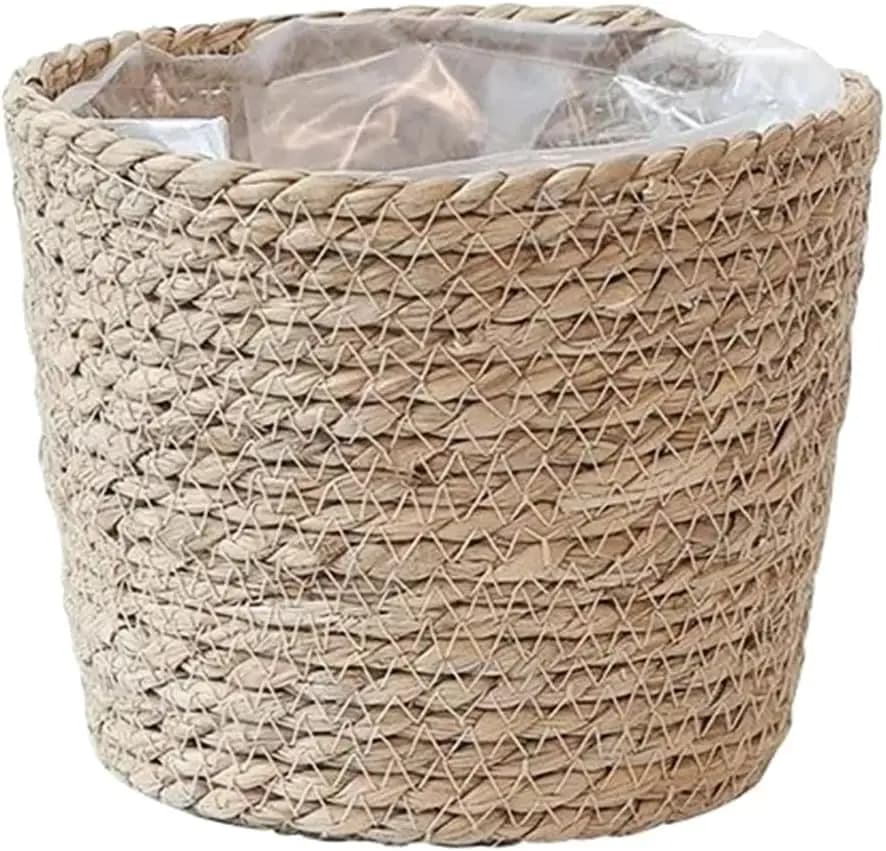 Fioriere in paglia, cestini portaoggetti in tessuto contenitori per piante con cestini portabiancheria foderati in plastica per la decorazione del giardino interno