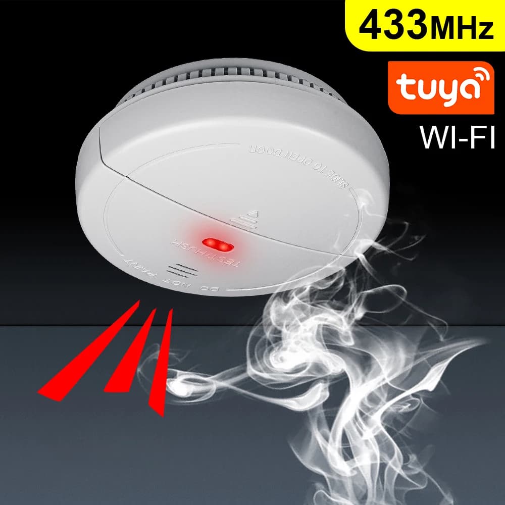 Rilevatore di fumo WIFI Tuya 433MHz sensori di allarme antincendio portatili di protezione antincendio Wireless per sistema di allarme di sicurezza domestica intelligente