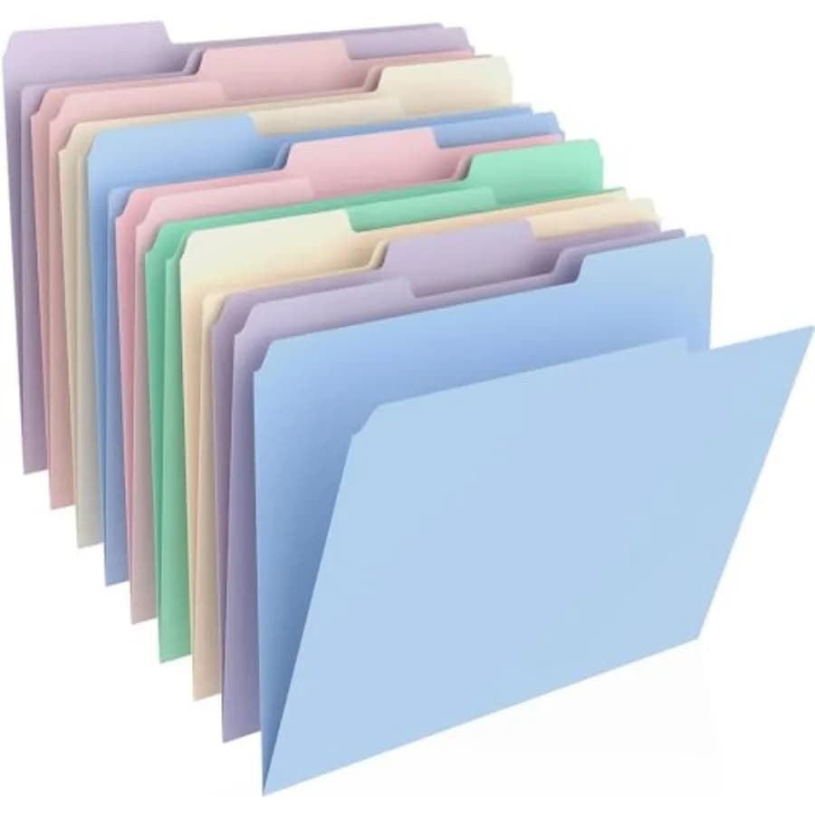 9 Pcs Manilla Folders 8.5 x 11 Inch, 1/3-Cut Tab Colored File Folders Letter Size, Plastic Folders Aesthetic, School Business O
