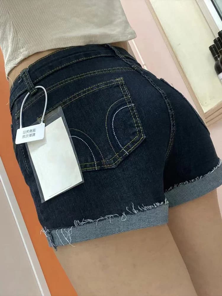 Retro High Waist Denim Shorts Women's plus Size A-Line Hot Pants Spring Outerwear Slimming High Waist Wide Leg Jeans