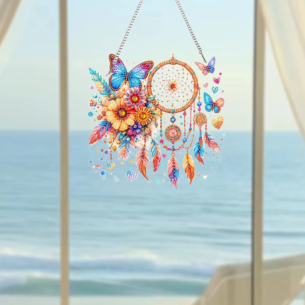 Acrylic Special Shaped Butterfly Dream Catcher 5D DIY Diamond Art Hanging Decor