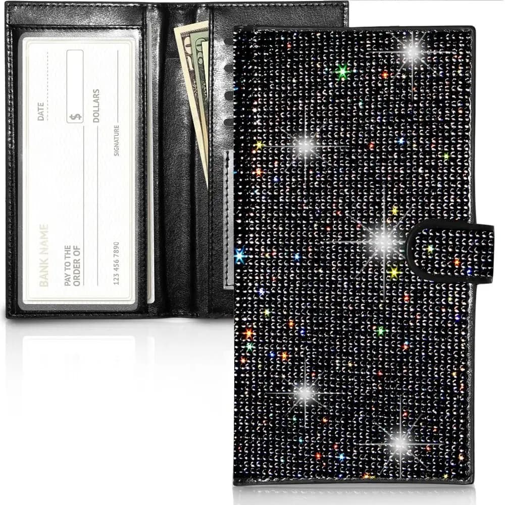 Porta Assegni con Strass, Diamanti Artificiali con Inserto per Penna, Porta Carte di Credito e Documenti, Portafoglio Glitterato con Blocco RFID