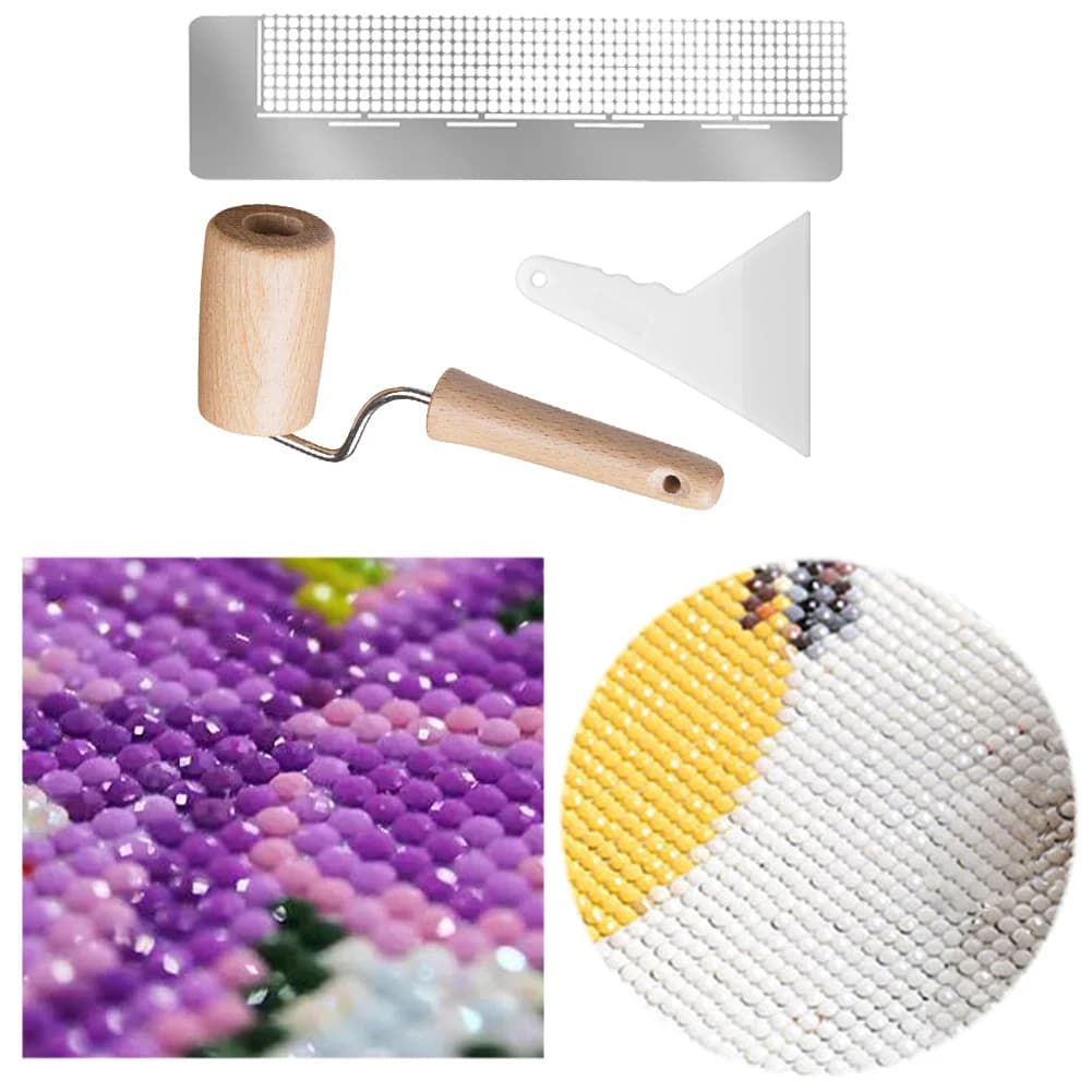 Set di 3 Strumenti per Pittura Diamante 5D, Rullo in Legno, Attrezzo Fai-da-Te per Disegno con Diamanti