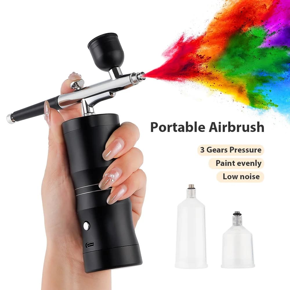 Aerografo portatile a 3 marce per nail art, vernice spray con compressore per unghie, t-shirt, scarpe, auto, pittura per torte, colorazione, aerografo wireless