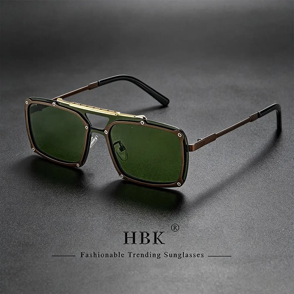 HBK New Trendy Men Metal Frame Sunglasses Brand Design Cool UV400 Eyeglasses Fashion Luxury Eyeglasses Travel Driving