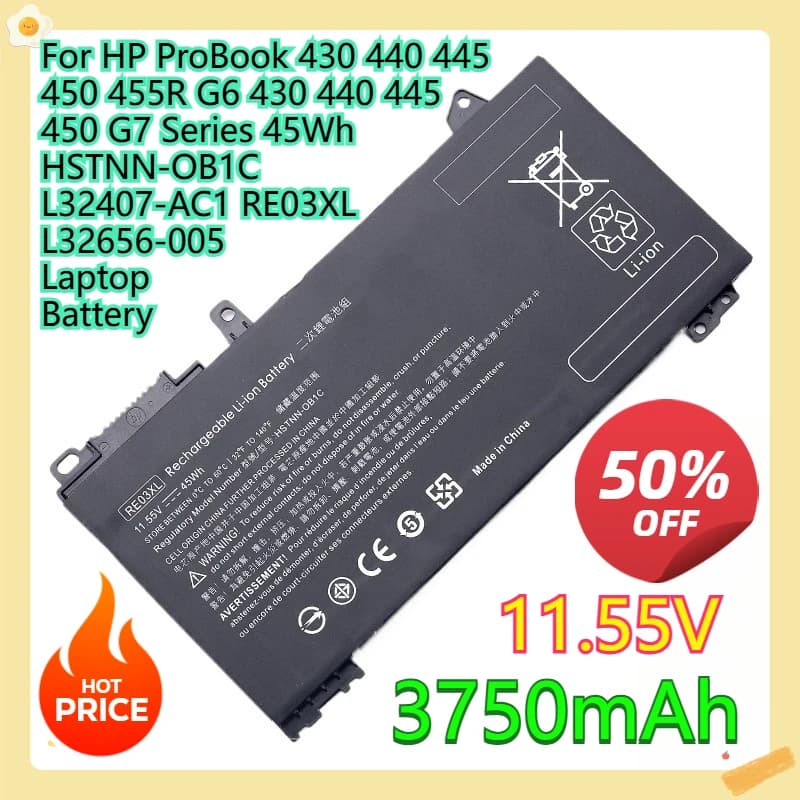 Batteria per Laptop HP ProBook 430 440 445 450 455R G6 430 440 445 450 G7 Series 45Wh HSTNN-OB1C L32407-AC1 RE03XL L32656-005